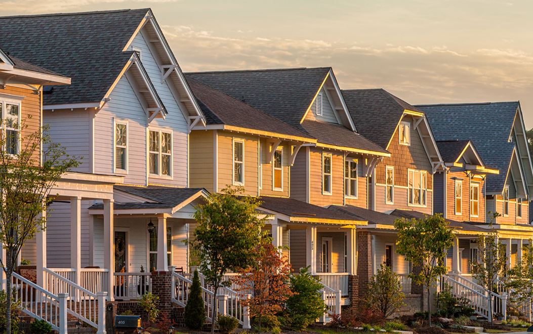 Homes with sunset at Briar Chapel community