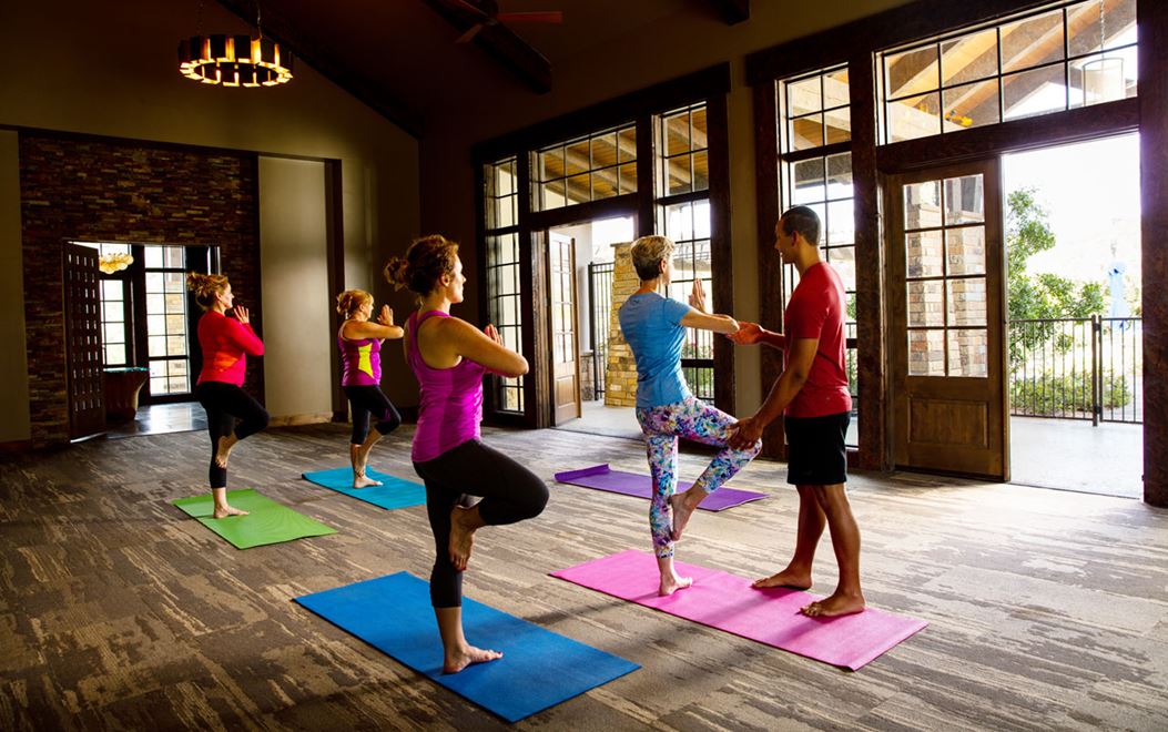 Yoga class inside the Sweetwater Club