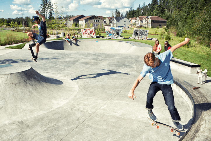 Teens at the skate park at Tehaleh