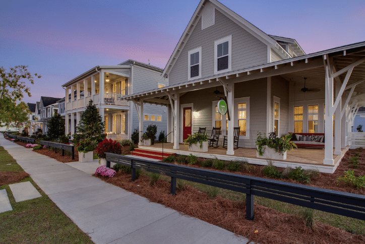 Streetscape with new homes at Nexton in Summerville, SC